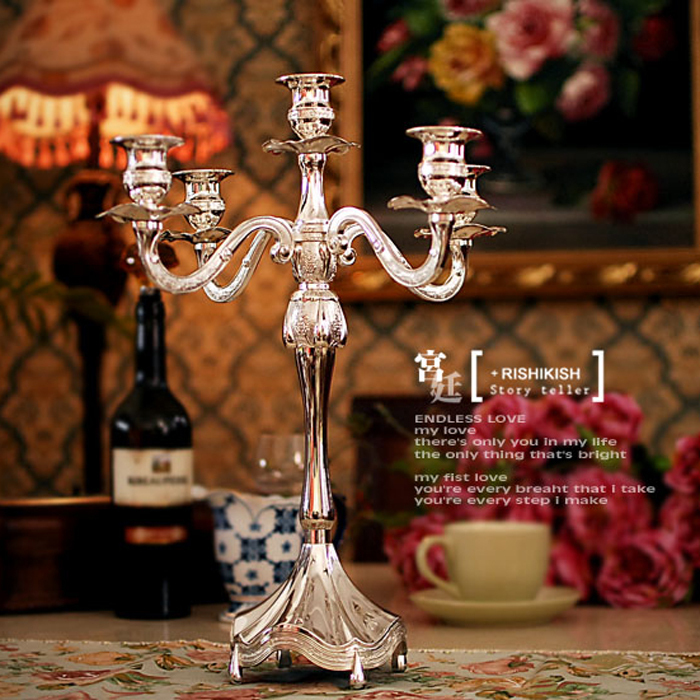 ? ??Ÿ к ĵ, ǹ   Ʈ, 5 Ӹ д,  ȣ,    ǰ/ European style candle stand, silver plated high feet, five head Candlestick, wedding H